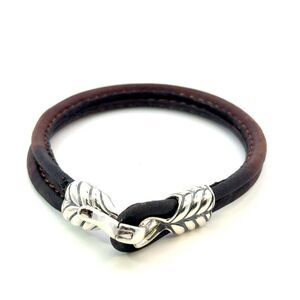 David Yurman Brown Leather Bracelet 9" Sterling Silver Estate DY684